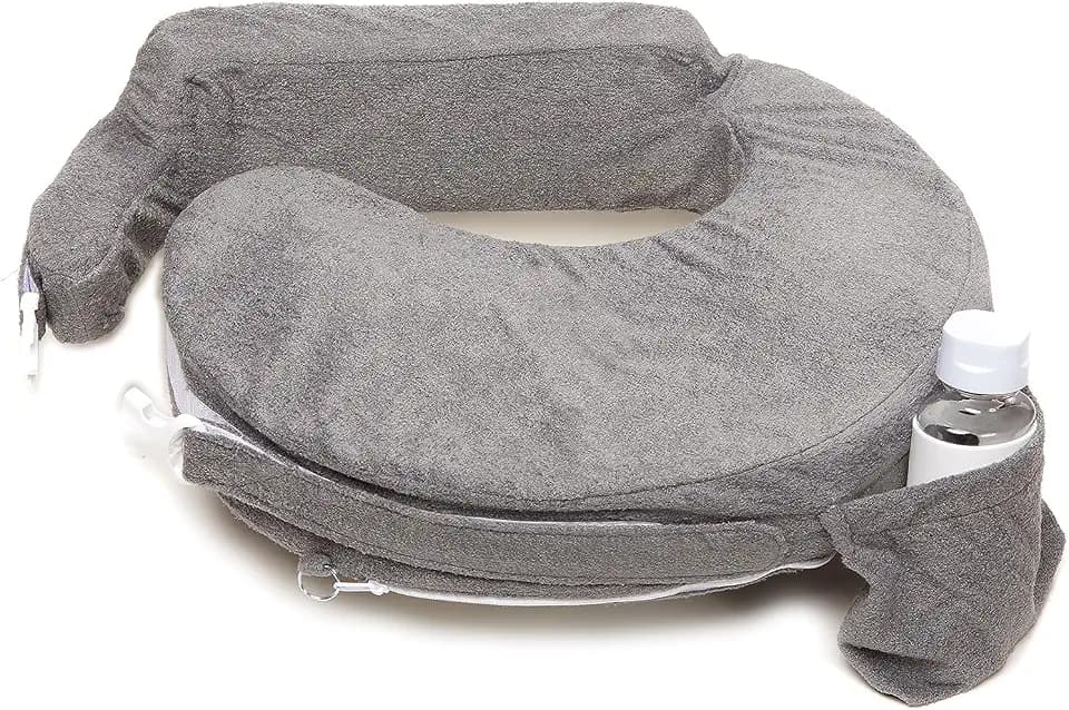 My Brest Friend Nursing Pillow - Deluxe - Enhanced Comfort w/ Slipcover - Ergonomic Breastfeeding Pillow For Ultimate Support For Mom & Baby - Adjustable Pillow W/ Handy Side Pocket, Evening Grey