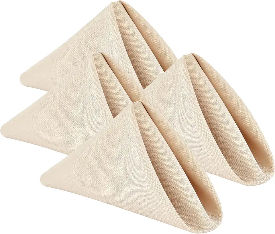 Wolkemer Set of 4 Beige Cloth Napkins 17x17 Inches Washable Dinner Napkins