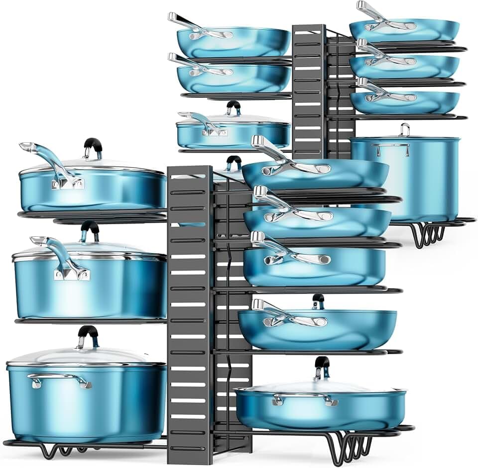 ORDORA Pots and Pans Organizer Under Cabinet 16.6" 8-Tier Adjustable 2-Pack