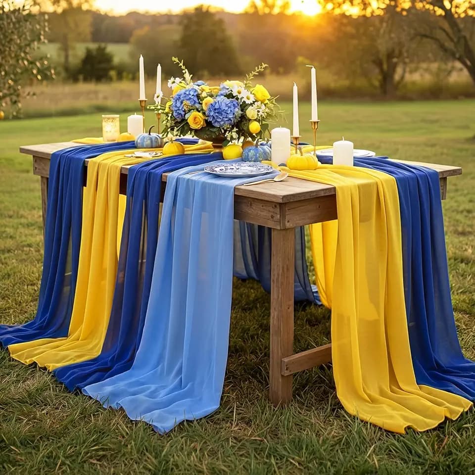 Boao 6 Pcs Amalfi Coast Blue Yellow Lemon Decorations Chiffon Table Runner