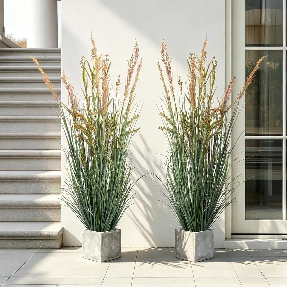 2 Pack Faux Plastic plantas Synthetic Pampas Grass Indoor Outdoor Realistic Floor Plants Artificial Cattail Reed Grass for Home Office Wedding Patio Front Decor Fake Grass Housewarming Gift