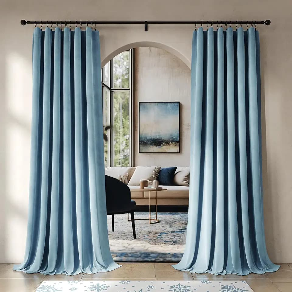Beauoop Lake Blue Velvet Curtains for Bedroom Living Room 52x96 2 Panels