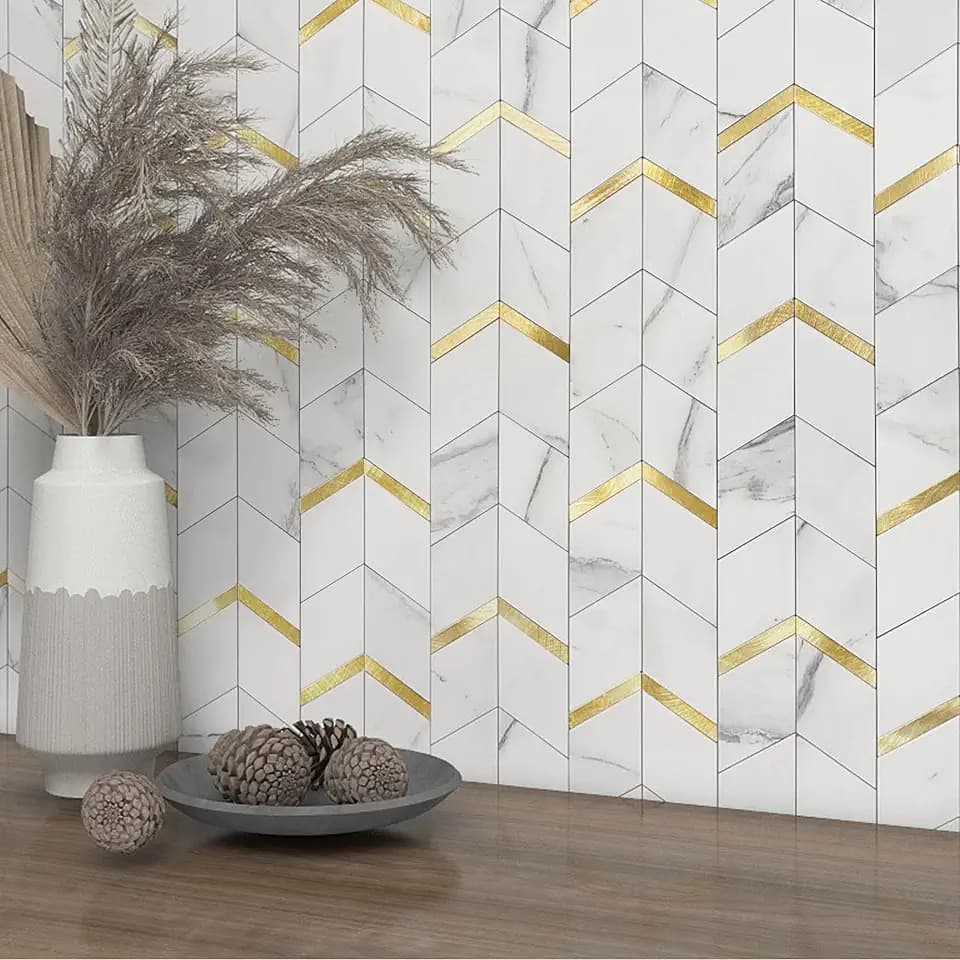 Kitchen Peel and Stick Backsplash Tiles Diamond White Gold 10pcs