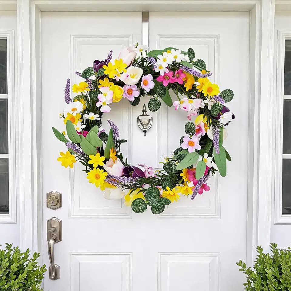 Garvee Summer Wreath for Front Door Artificial Lavender and Tulip 18“ Silk Floral Decor, Summer Door Wreath for Entryway, Porch Home Décor Indoor Outdoor