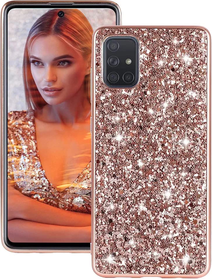 Fiyer Kompatibel mit Samsung Galaxy A51|A71 Hülle Glitzer Bling Sparkle Stoßfest ganzkörper 360 Grad Schutzhülle ultradünne TPU Handyhülle Bumper Etui case (A71, Roségold)