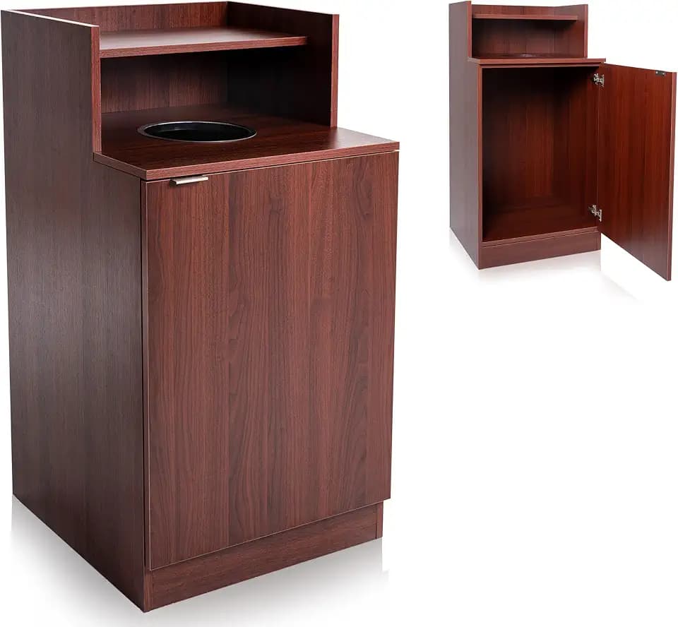 Alpine Restaurant Trash Bin Cabinet - Commercial Trash Can Garbage Receptacle Indoor with Tray Holder for 32 Gallon Garbage Bin (Mahogany)