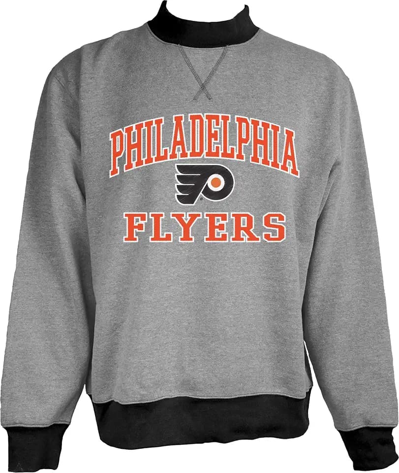 Blue 84 NHL unisex-adult Nhl Officially Licensed Mock Crewneck Sweatshirt Twill Embroidery