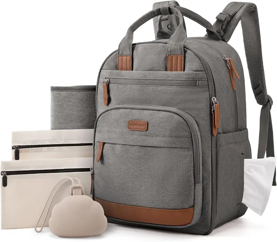 mommore Baby Diaper Bag with Waterproof Changing Pad, Dark Gray