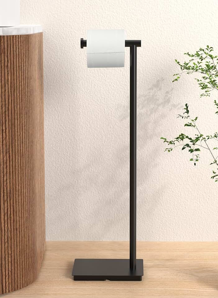 KES Freestanding Toilet Paper Holder Stand with Weighted Base, Black, 26"