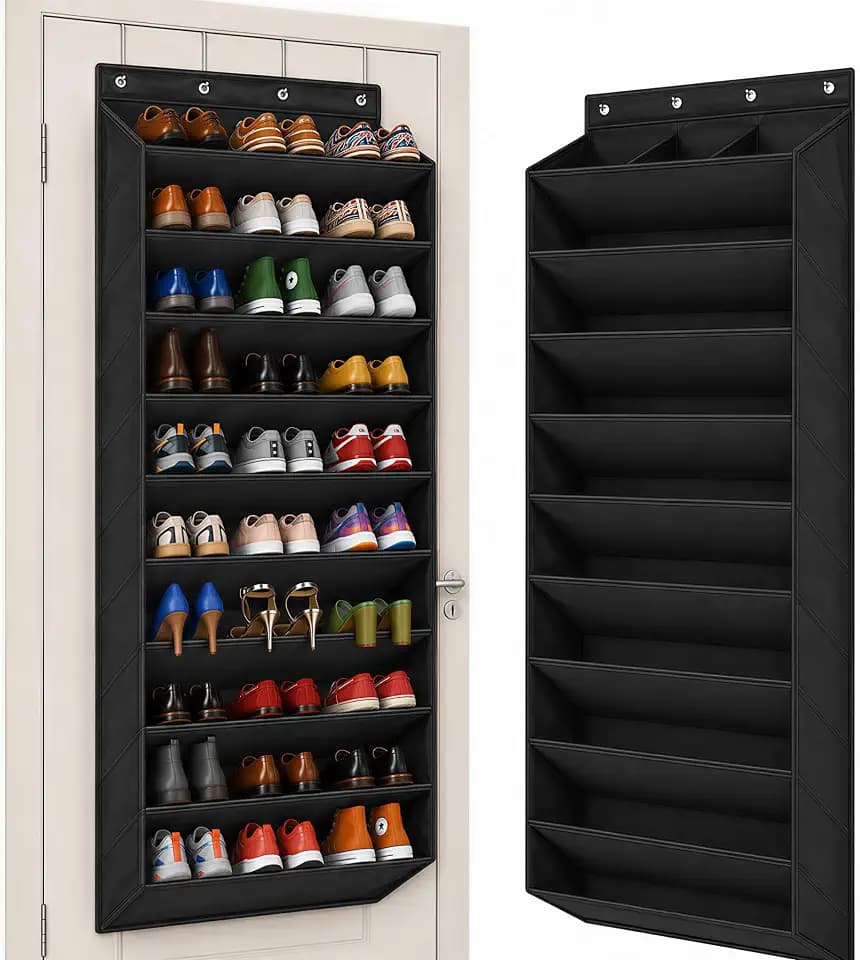 30 Pairs Over the Door Shoe Organizer, Extral Large Hanging Shoe Rack Storage for Closet, 10-Tier Heavy Duty Shoe Holder for Boots Sneakers (Black)