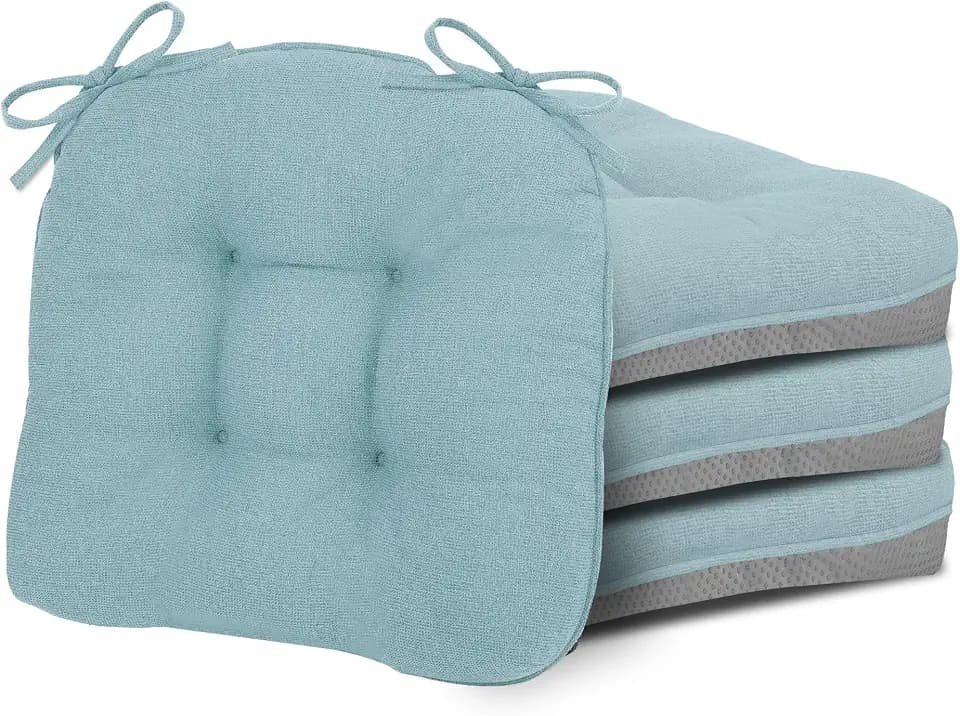 D-Shaped Chair Cushions, 4" Thick Dining Chair Pads Machine-Washable, Seat Cushions for Chair 15" x 15", Set of 4 pad-Navy