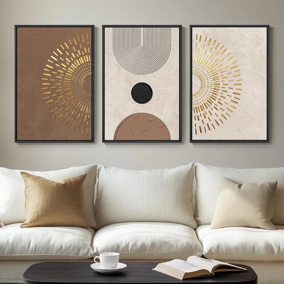 Framed Boho Neutral Minimalist Abstract Wall Art, 3 Piece, Each 16x24 In