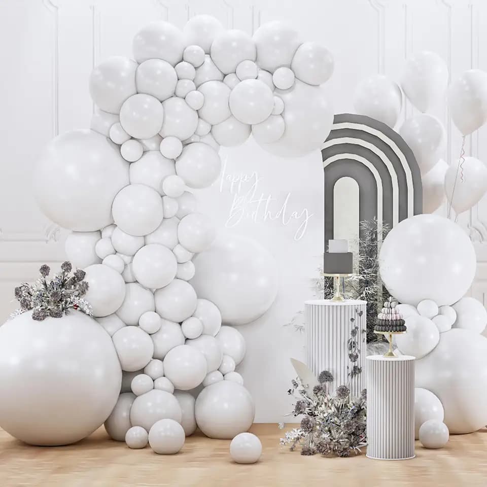 PartyWoo White Balloons 127pcs Latex Helium Balloons Different Sizes 5 Inch