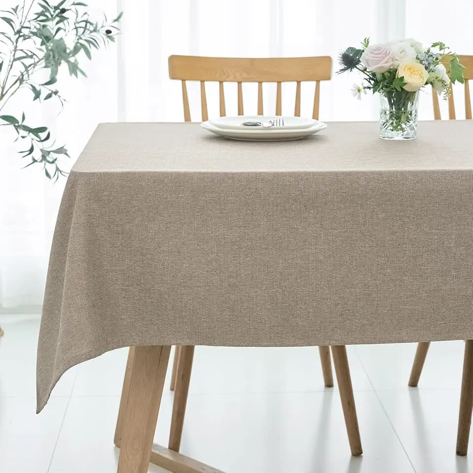maxmill Rectangular Tablecloth Linen Texture Stain Proof Waterproof Wrinkle Free Spillproof Washable Slubby Texture Table Cloth Farmhouse Tablecloths for Dining Party Holiday, 60 x 140 Inch, Mocha