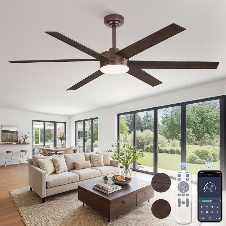 Fanbulous 60" Outdoor Ceiling Fans with Lights, Dimmable 3CCT, Brown