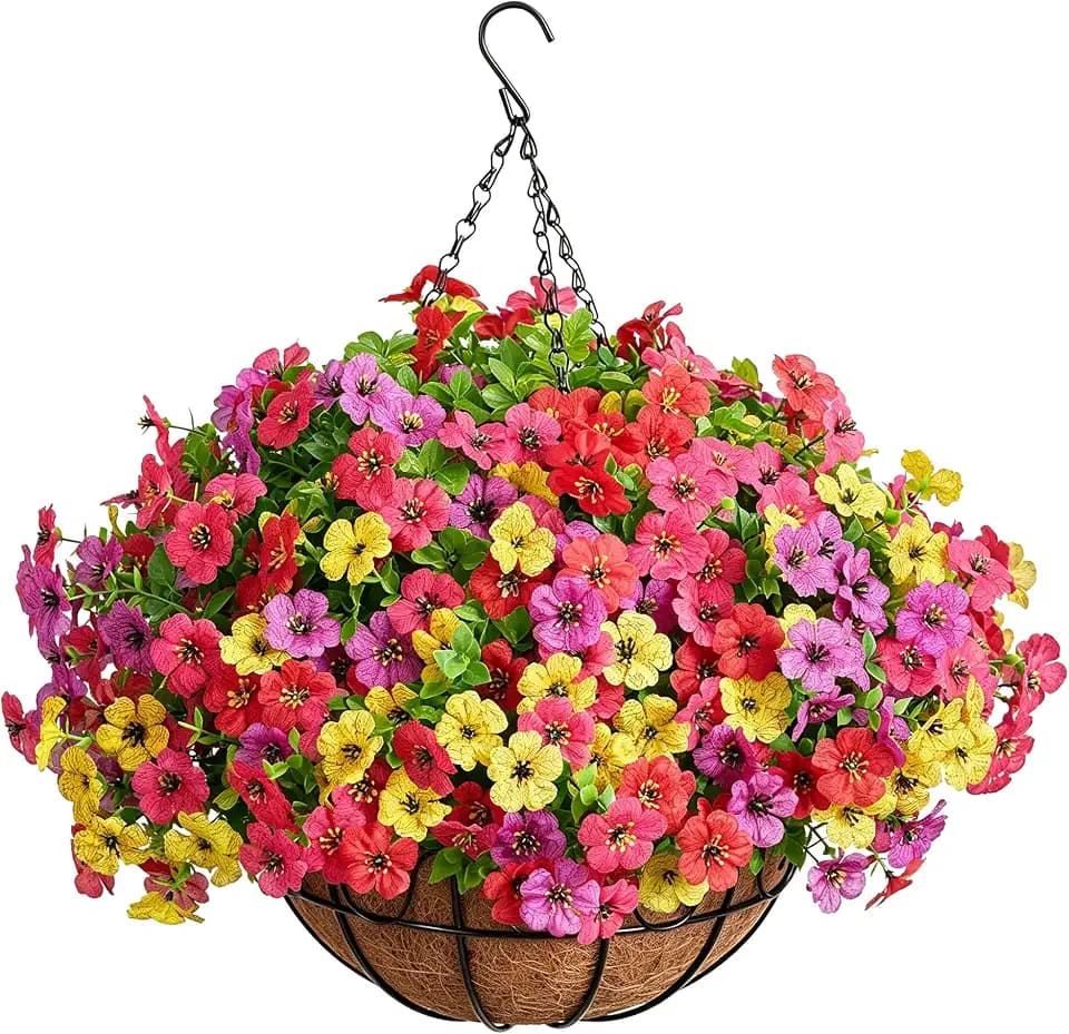 InnoGear Artificial Hanging Flowers for Outdoors Fake Plants Baskets 4 Hues