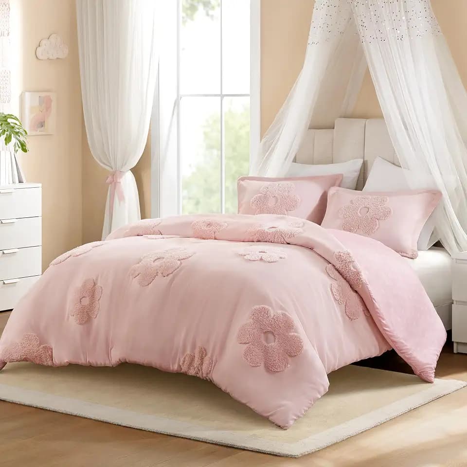 Intelligent Design Kids Girls Pink Floral Queen Duvet Cover Set, 3pc
