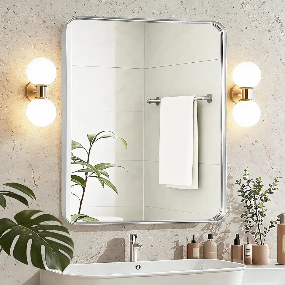 Silver Bathroom Vanity Mirror Over Sink 30x36, Large Wall Chrome Mirror