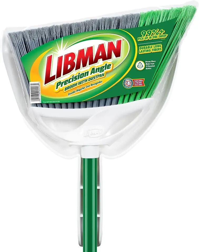 Libman FlexTech Broom with Dustpan, 3 Piece Handle, 55" Angle Broom