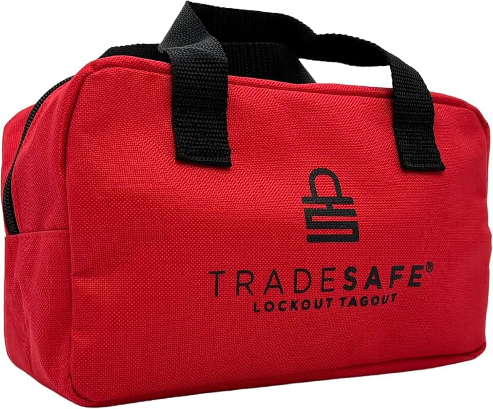 TRADESAFE Lockout Tagout Bag, Red Loto Bag, Heavy Duty Tool Bag Organizer