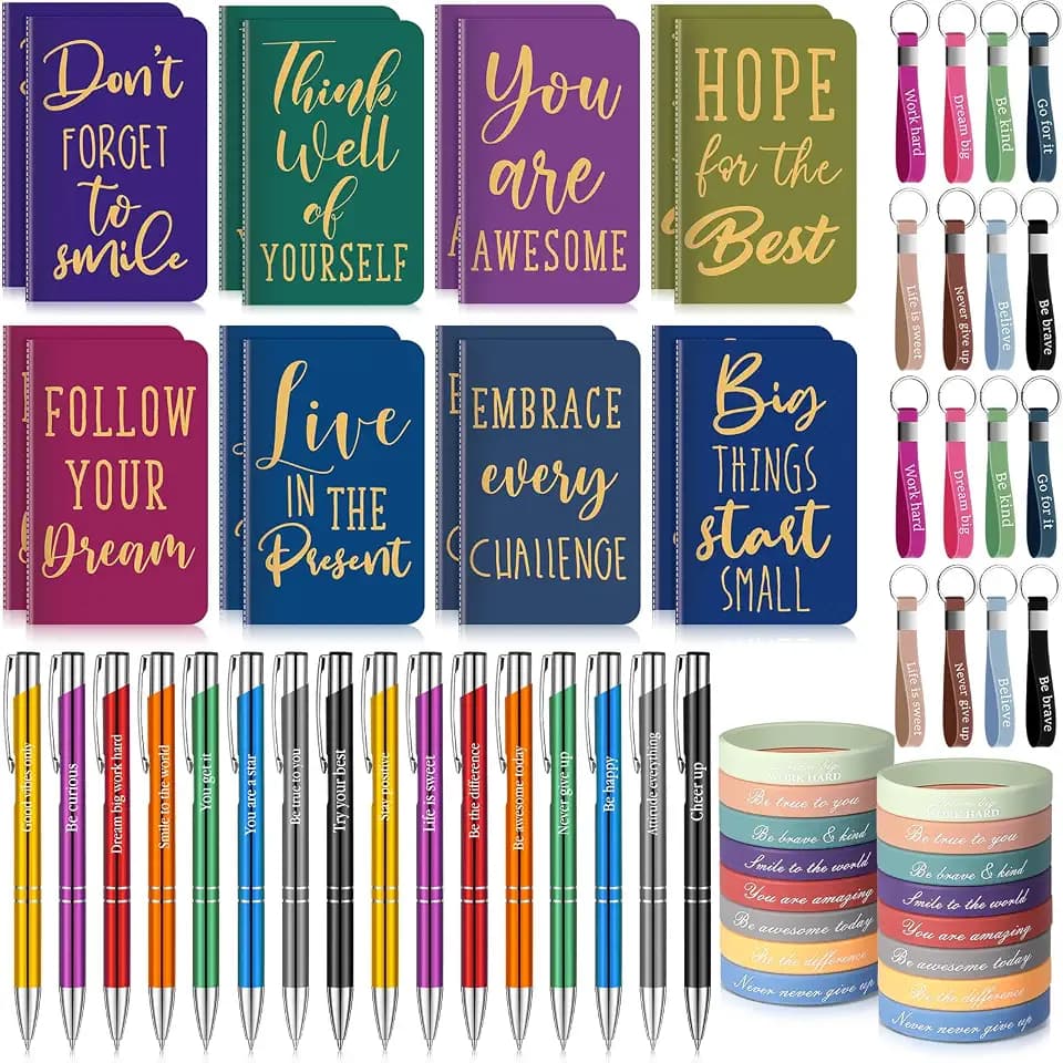 PerKoop 64 Pcs Inspirational Gift Bulk Notebooks Ballpoint Pen, Classic