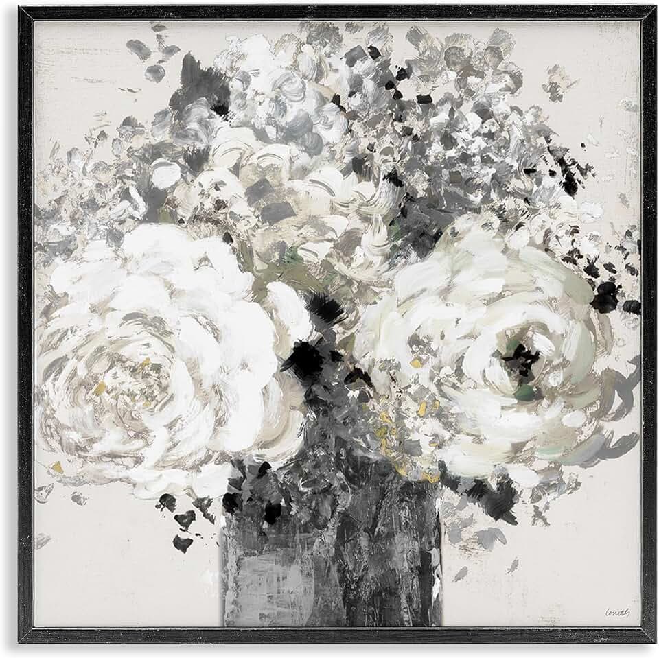 Stupell Industries Bold Abstract Floral Arrangement Cream Expressive Flowers, Design by Lanie Loreth Black Framed Wall Art, 24 x 24, Grey