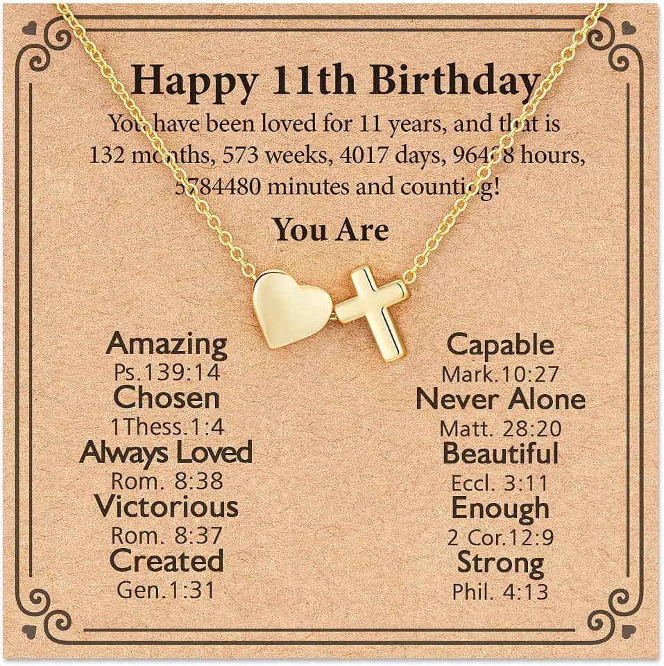 Happy 7th-21th Birthday Necklace Gifts, 14K Gold Plated Necklace Religious Christian Jewelry for Her 16+3 Inches