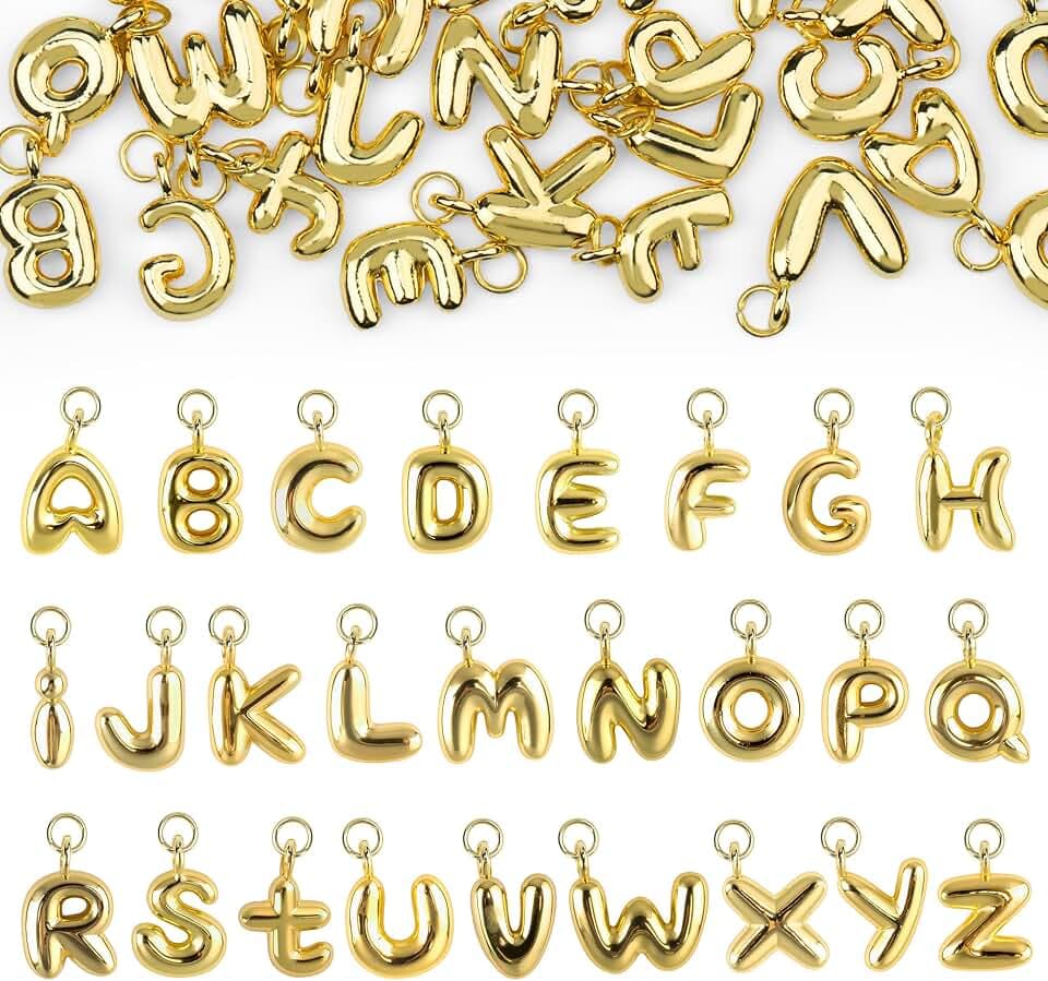 Starry 52PCS Gold Bubble Letter Charms A-Z Letter Charms for Jewelry Making