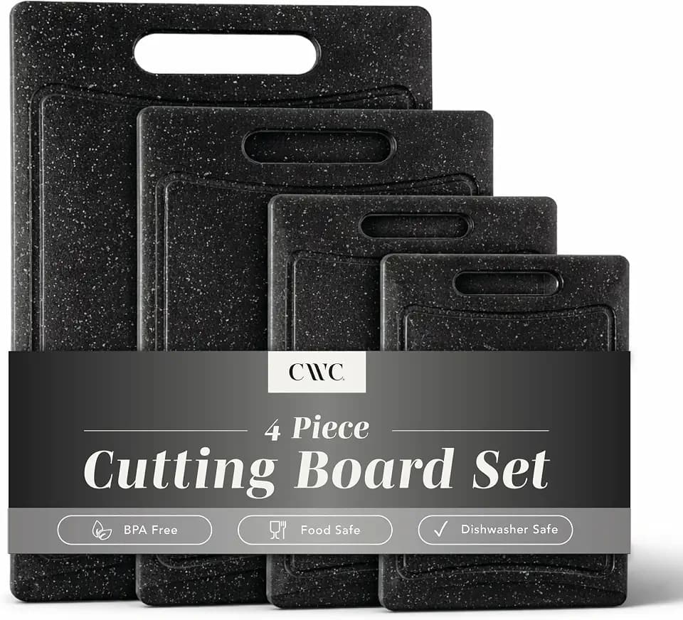 COOK WITH COLOR Non-Slip Cutting Board Set – Kitchen Essentials with Easy Grip Handle for Meat, Veggies, and Fruits, 4 Cutting Boards, Black