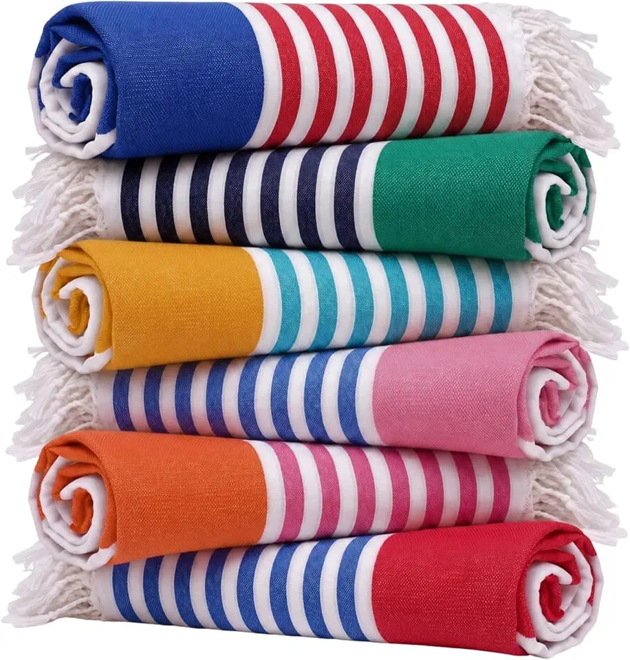 HAVLULAND Turkish Beach Towels Set of 6-100% Cotton, Oversized 72"x40"