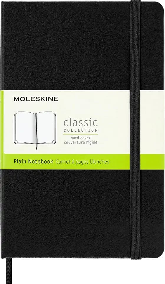 Moleskine Classic Notebook, Hard Cover, Medium (4.5" x 7") Plain/Blank, Black, 208 Pages