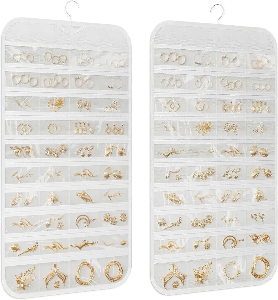 Hanging Jewelry Organizer 80-Pocket Double-Sided Storage, 1-Pack, White