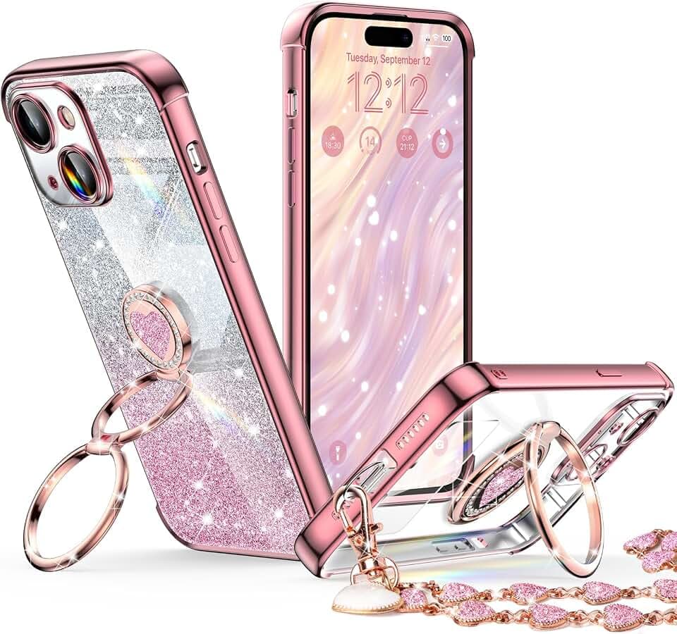 XYZ for iPhone 15 Plus Case with Stand, Phone Case with 2-Ring Kickstand