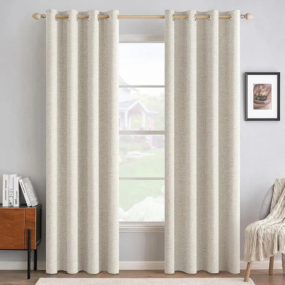 MIULEE 100% Blackout Linen Curtains for Bedroom 52x90 Inches Birch