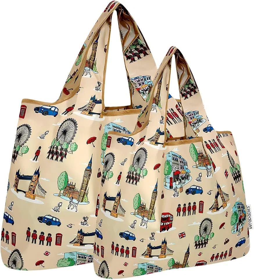 allydrew Large & Small Foldable Tote Nylon Reusable Grocery Bags, Set of 2