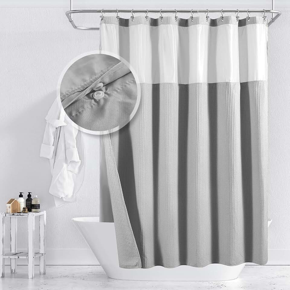 Barossa Design Cotton Waffle Weave Shower Curtain with Snap-in Liner Gray