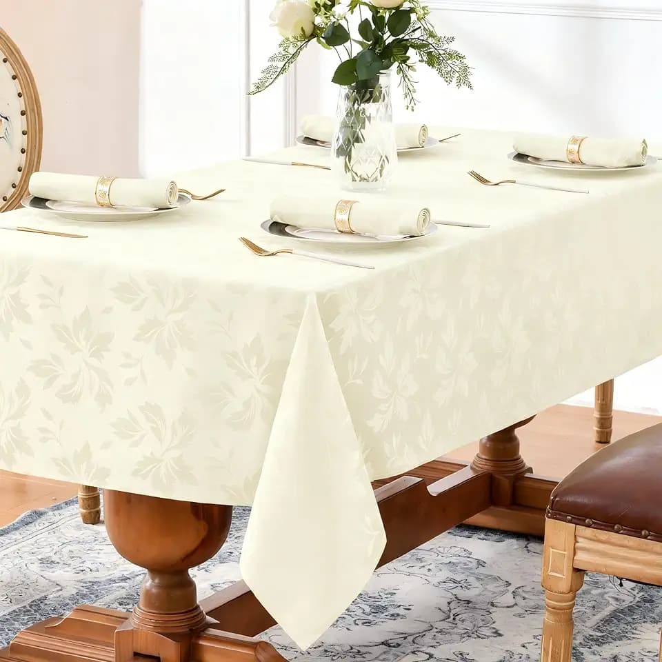 Romanstile Jacquard Rectangle Tablecloth 60 x 120 Inch, Ivory
