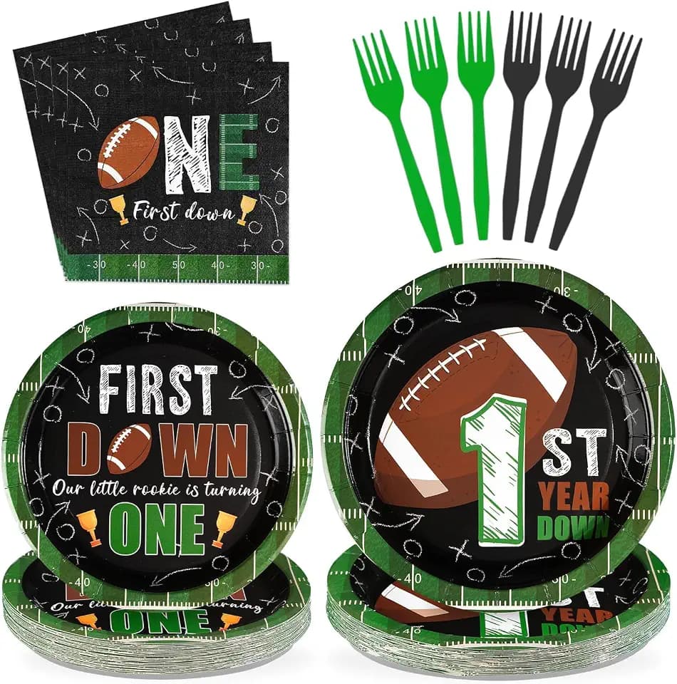 Grencian 96 Pcs Football Party Decorations for 1 Year Old Boys, Serves 24