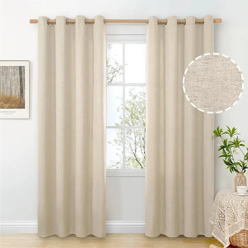 BGment Oatmeal Linen Curtains 84 Inch Length 2 Panels Set for Living Room