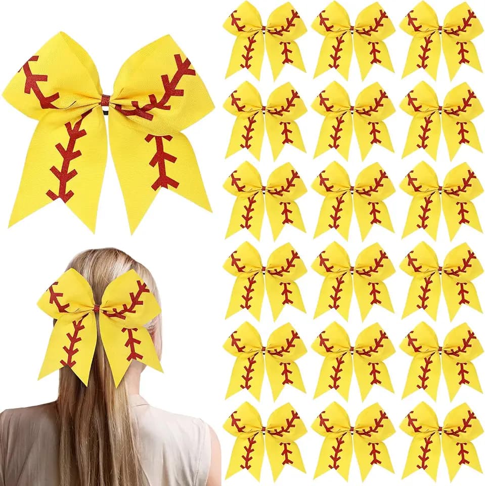 Suncalla 20 Pcs Hair Bows, Ponytail Holders and Cheer Ribbon, Softball