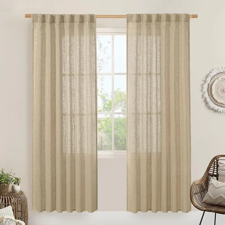 LAMIT Light Filtering Linen Curtains 78 inch for Bedroom, Semi Sheer