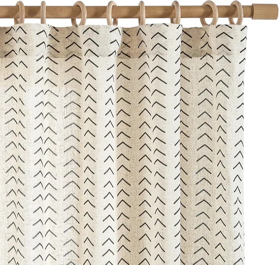 jinchan Black Boho Linen Curtains 63 Inch Farmhouse Back Tab 2 Panels