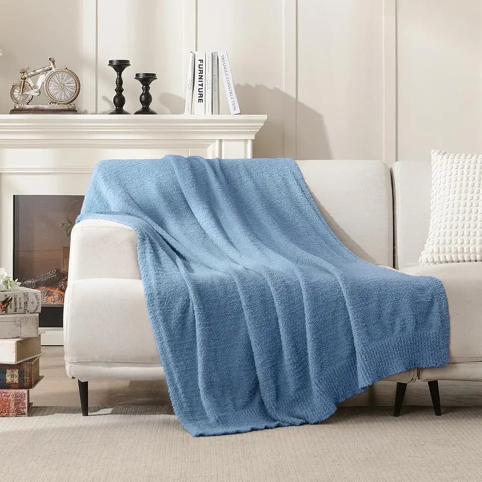 JOOJA Dusty Blue Throw Blanket, Soft Fluffy Fuzzy Knit Blanket for Couch Bed Sofa, Cozy Plush Warm Blanket for Bedroom Living Room, Spring Home Decor, 50x60 Inches