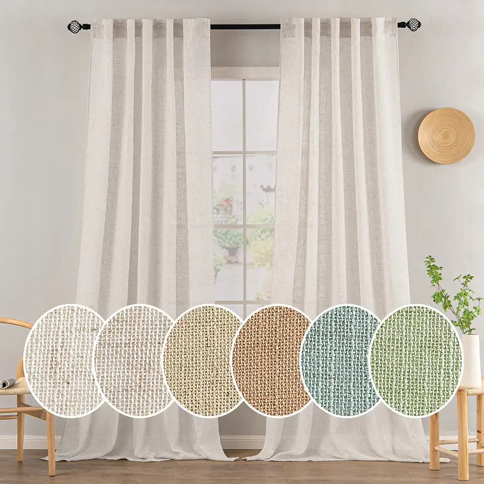 MIULEE White Linen Curtains 52x90 Inch Long 2 Panels Set Soft Thick Linen