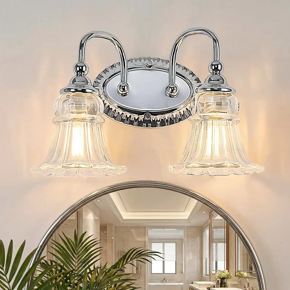 2-Light Vintage Bathroom Light Fixtures, Chrome