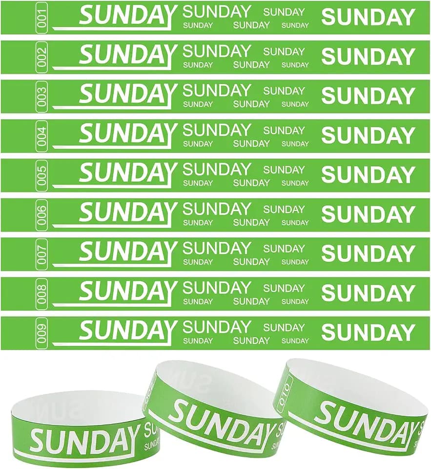 Henoyso Sunday 600 Pcs Paper Wristbands for Events Numbered, Green