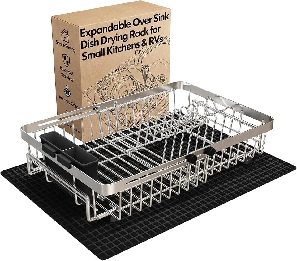 MAJALiS Expandable Dish Drying Rack Over Sink with Extra Drying Mat