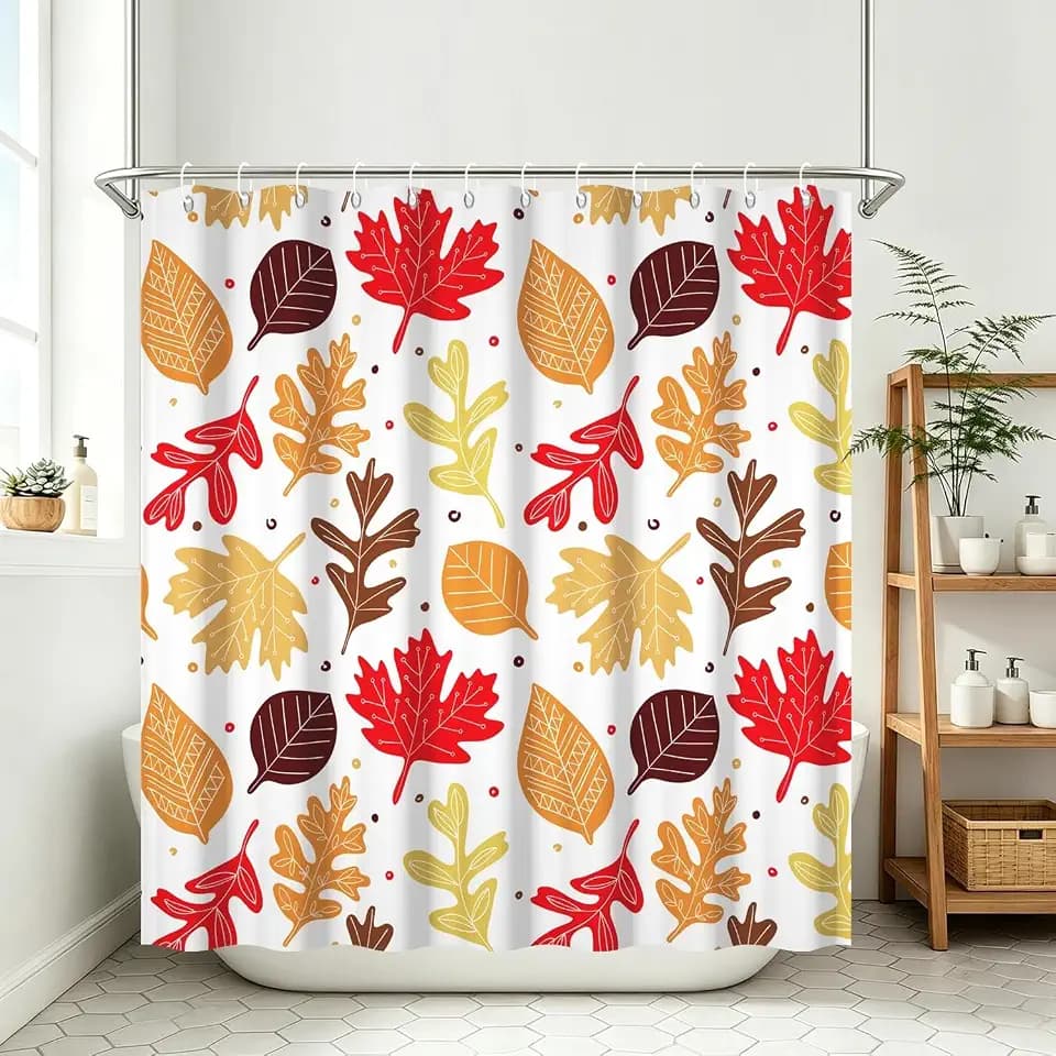 Yeele Doodle Fall Leaves Cute Autumn Shower Curtain 72x78 Inch