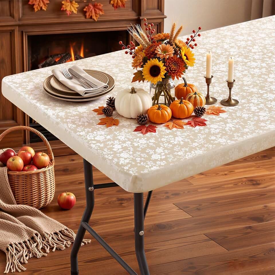 Smiry Heavy Duty Vinyl Fitted Tablecloths for 5 Foot Rectangle Tables