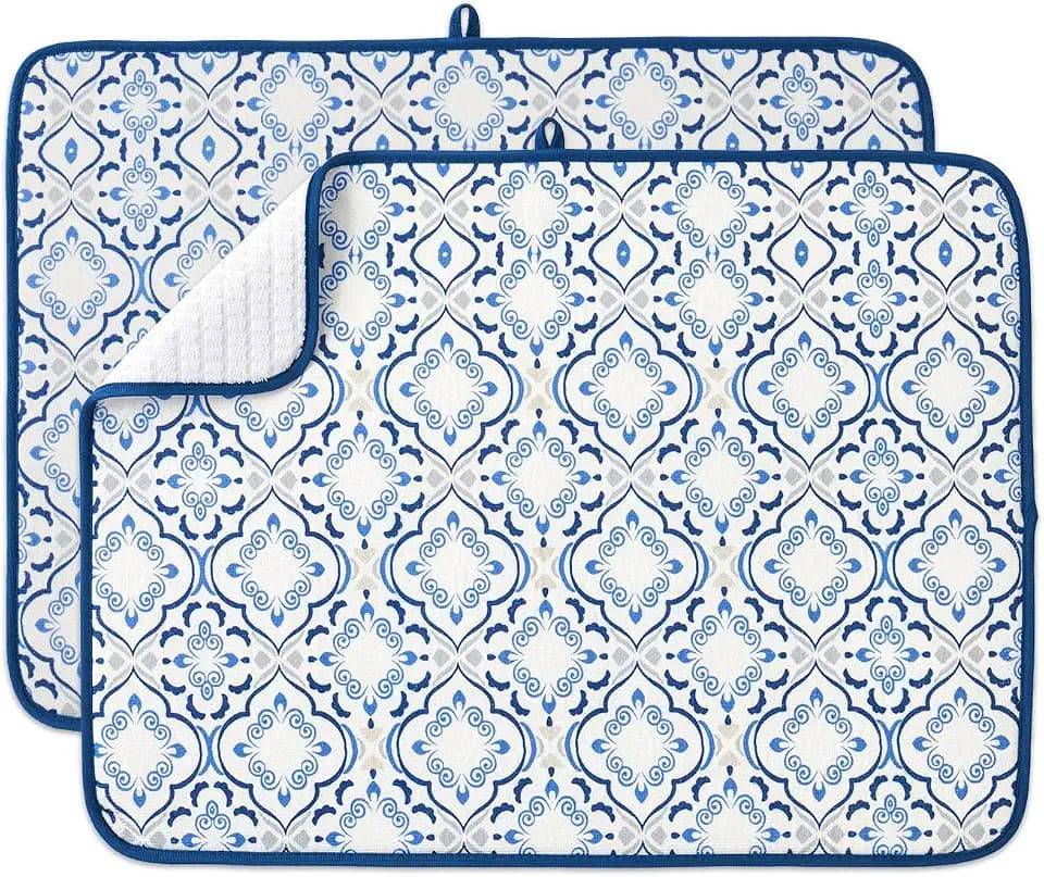 FRESHMINT Dish Drying Mats 2 Pack, 18"x24", Morrocan Tile